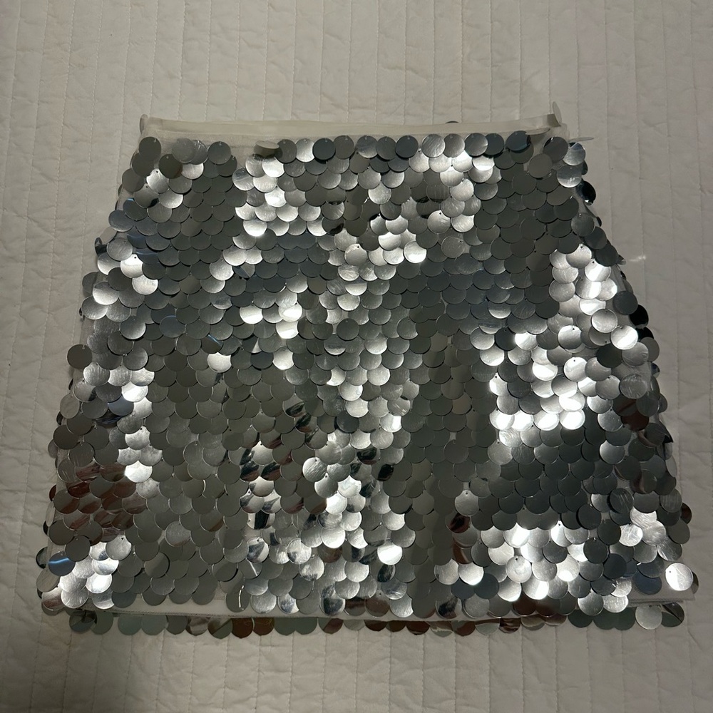 12th Tribe Silver Sequin Mini Skirt